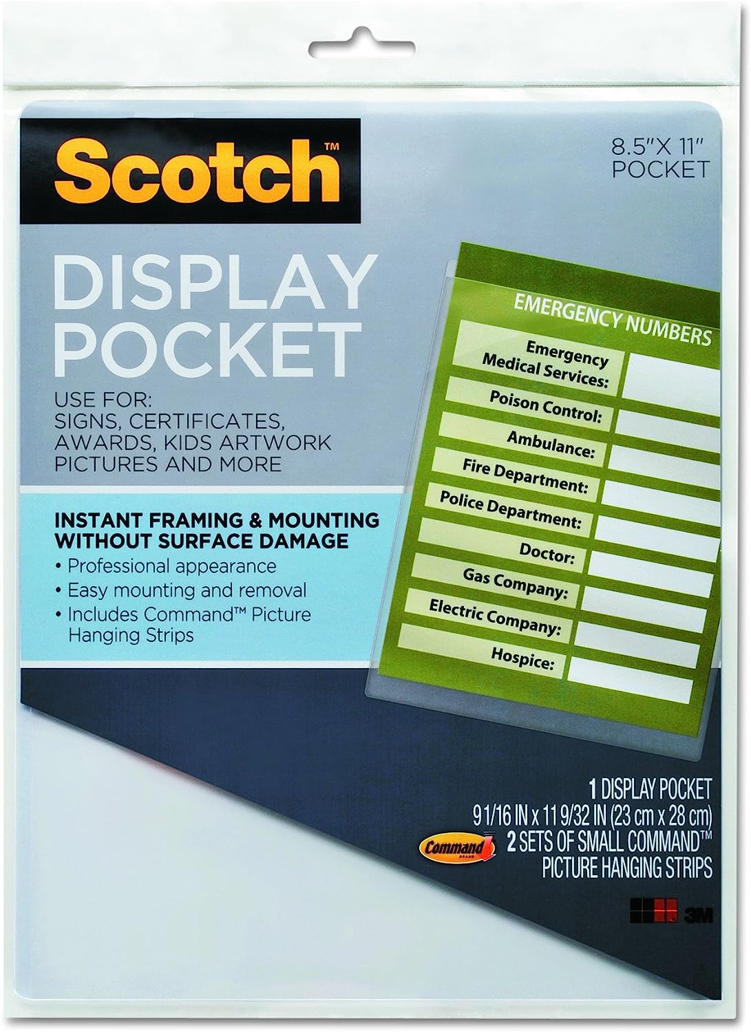 Scotch Display Pocket, Removable Interlocking Fasteners, Plastic, 8-1/2 x 11, Clear (WL854C)