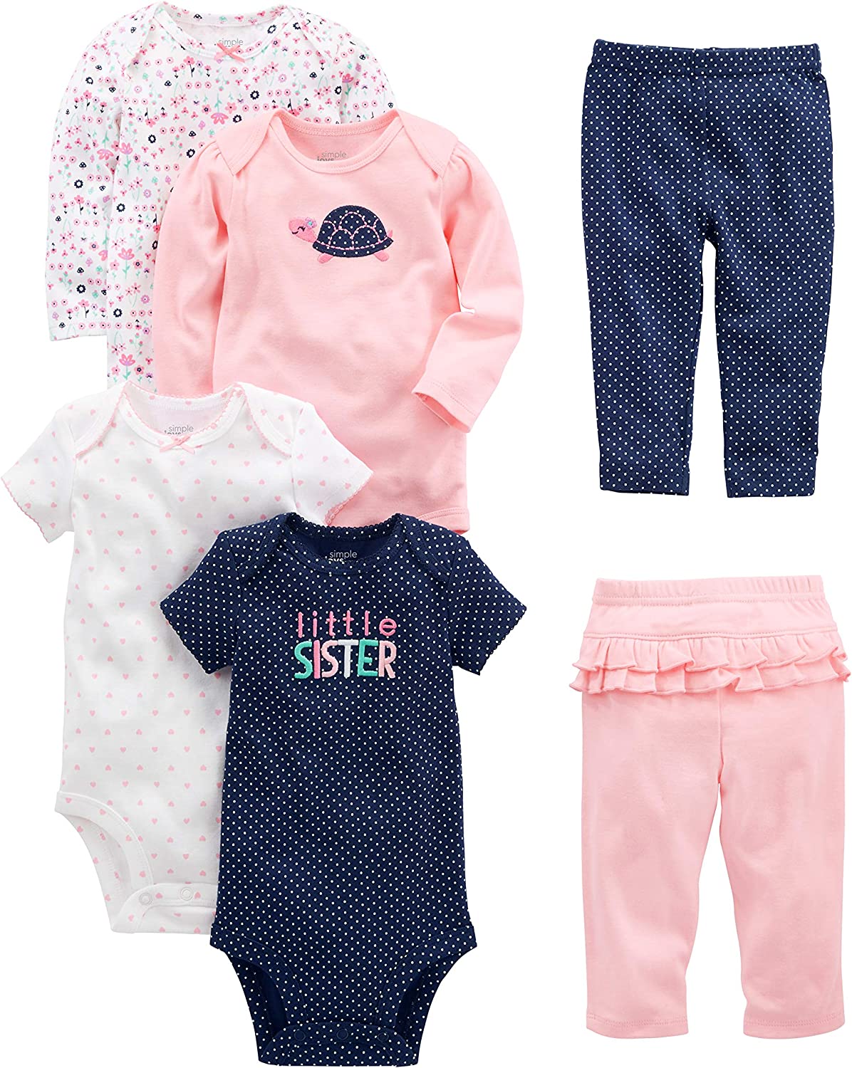 Simple Joys by Carter's Baby Girls' 6-Piece Bodysuits (Short and Long Sleeve) and Pants Set